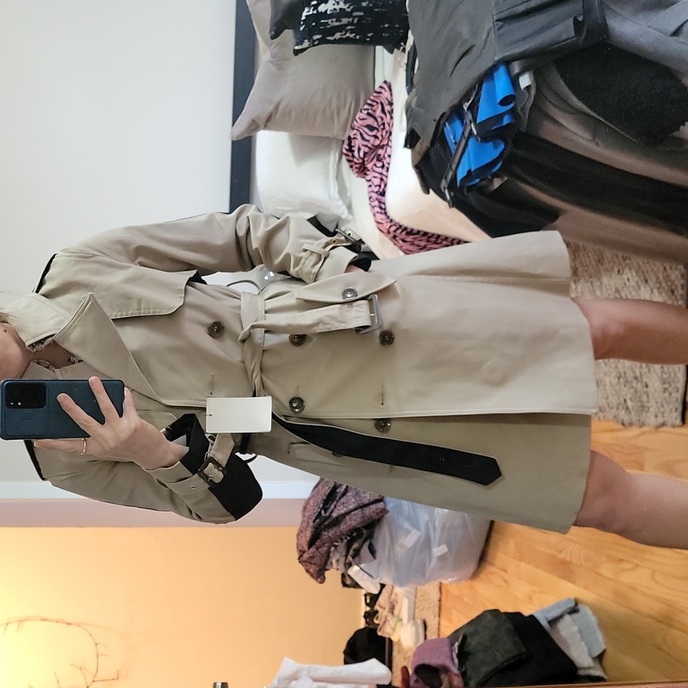 NWT Trina turk double breast beige black trench coat size 0